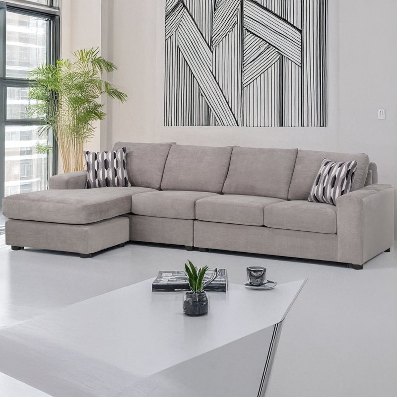 Canapé modulaire en L Birkley, taupe (LHF), Orienté à gauche (vu de face), Polyester taupe