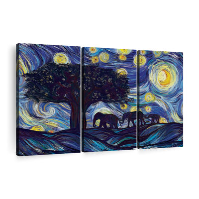 «Elephant Family Starry Night», reproduction sur toile