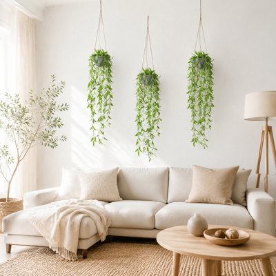 40,6 pouces plante de vigne suspendue artificielle, paquet de 2 fausse verdure en pot de pâte à papier avec corde de chanvre robuste pour plafond mural