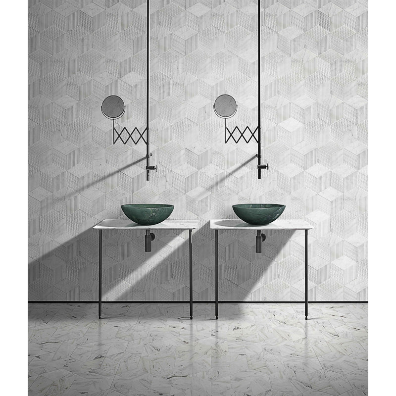 Green Natural Marble Bathroom Vessel Sink, Green