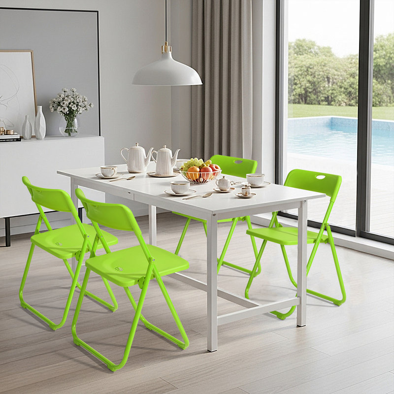 Ensemble de 4 chaises de patio pliantes vertes gazon, sièges en plastique avec structure en acier, Vert gazon