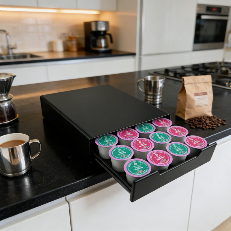 Organisateur de tiroir à dosette K Cup, capacité de 20 capsules pour les K-Cups Nespresso Originalline, Dolce Gusto et Keurig, économiseur d'espace de comptoir compact avec tiroir coulissant lisse