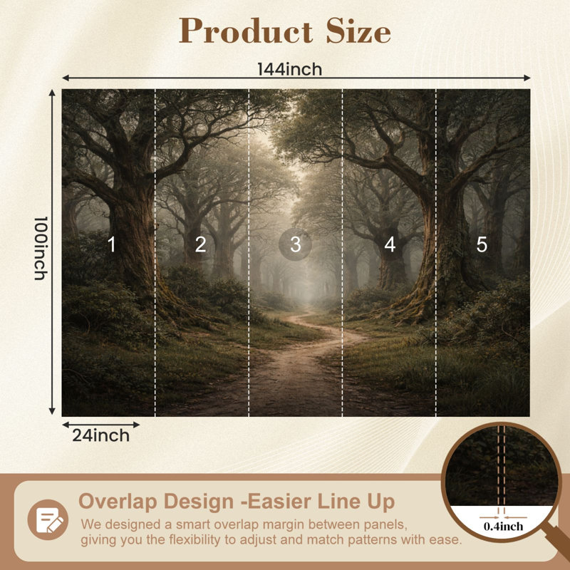 Papier peint adhésif autocollant Serene Forest Path Majestic Oak Trees, L 144 po x l 100 po