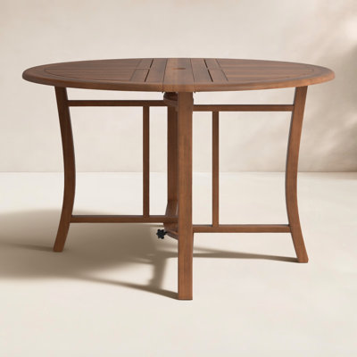 Suki Round Eucalyptus Folding Outdoor Dining Table With Umbrella Hole , in. W in. D