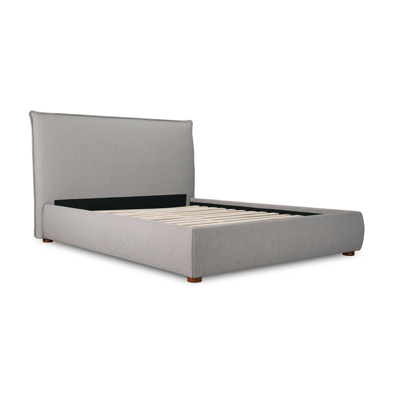 Lit plateforme tapissier Timothy, Grand, Tissu à tressage panier gris clair, 45.5