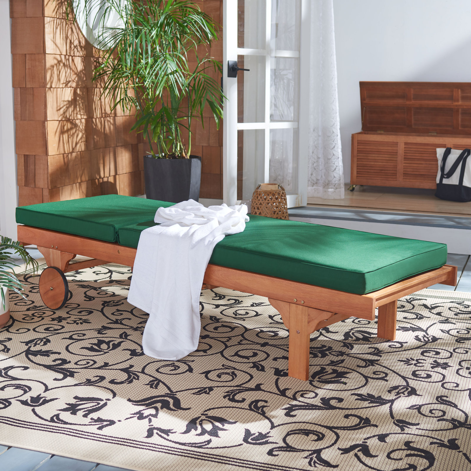 Jivera 28" Eucalyptus Patio Chaise Lounge, Natural, Green