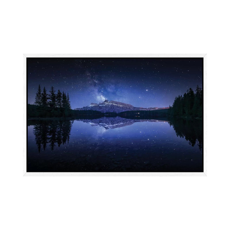 Perfect Two Jack Lake Reflection by Jesús M. García - Painting on Canvas, 45.72cm H x 66.04cm W x 3.81cm D, White Framed