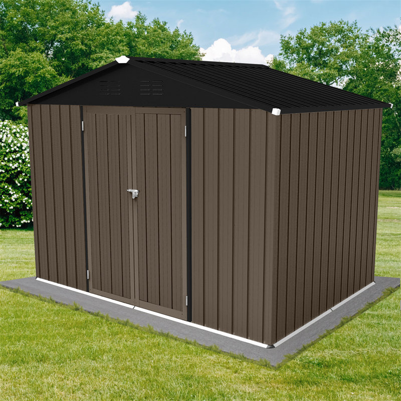 Metal Garden Sheds 8Ft×6Ft Outdoor Storage Sheds Brown + Black, Brown, 75.6" H x 102" W x 74.4" D