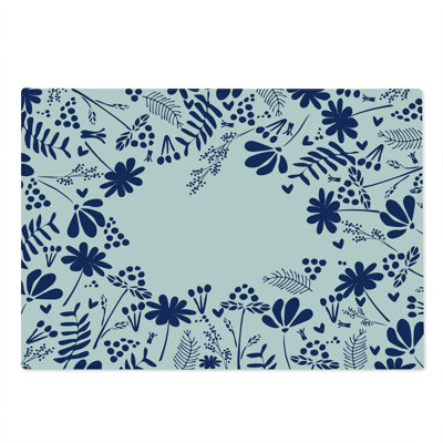Ambesonne Spring Cutting Board Large Size Botanic Flowers Leaves Indigo White