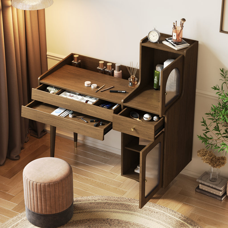 Coiffeuse Hyers avec tiroirs et armoire, coiffeuse, Brun