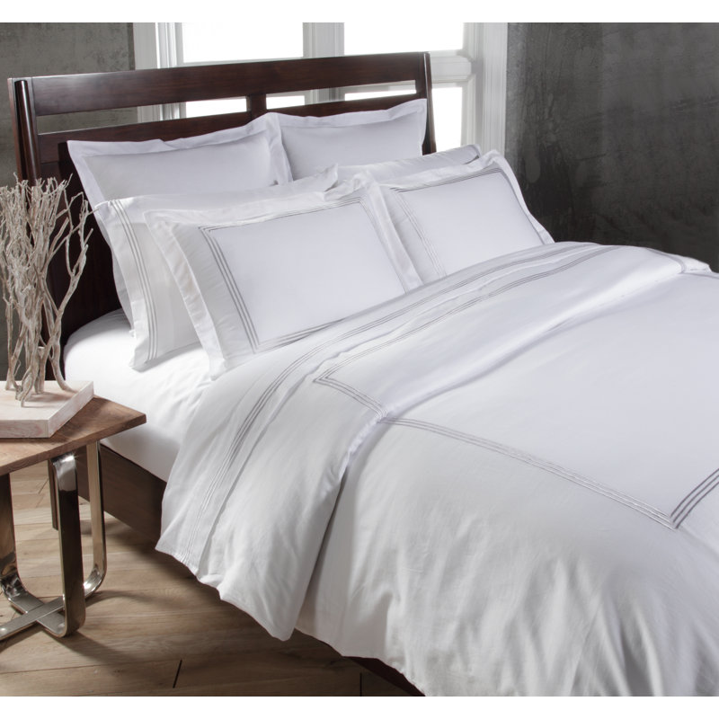 Ensemble de housse de couette 3 pièces Triple Line, Blanc / Écume de mer, Housse de couette double / grand + 2 taies décora