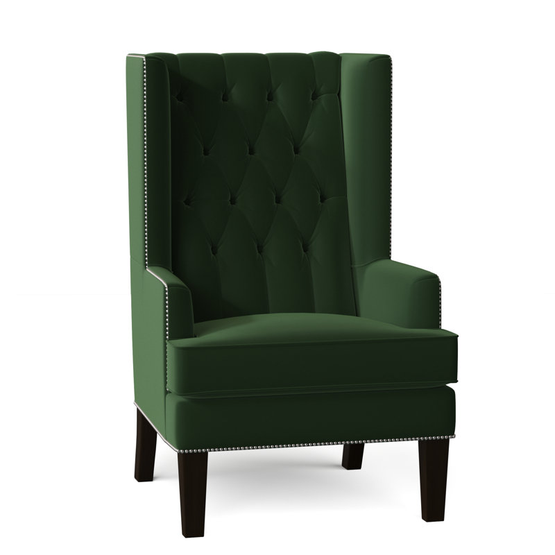 Fauteuil à oreilles capitonné de 30 po de largeur Searle, Émeraude, Naturel