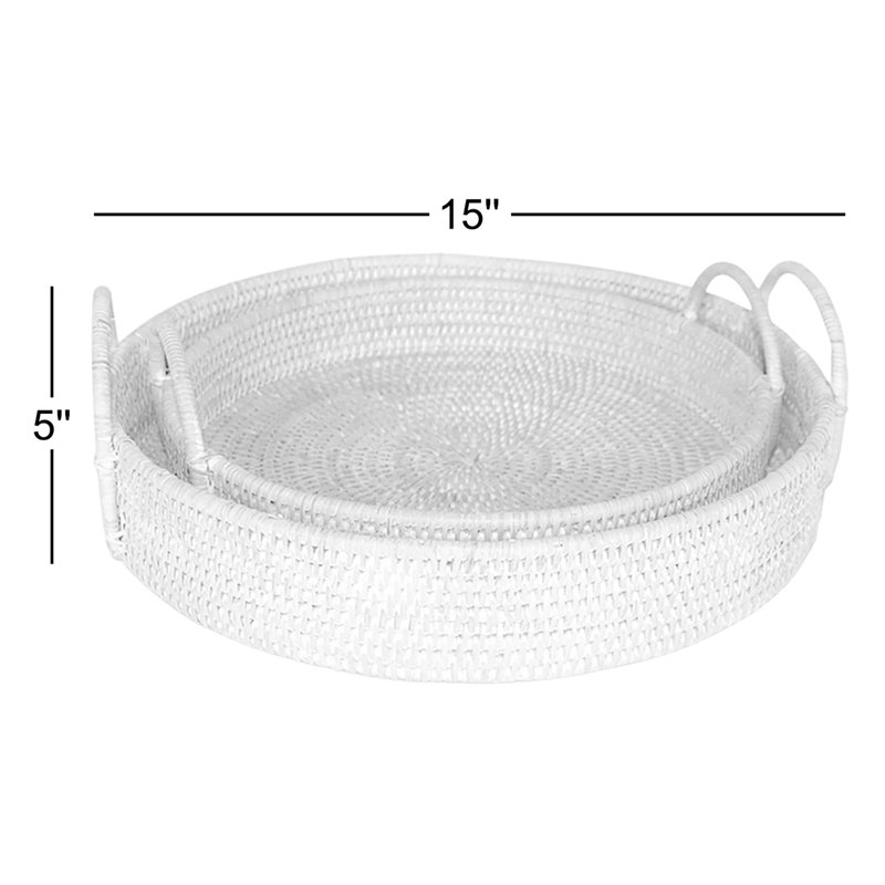 Rattan/Wicker Decorative Tray, White Wash