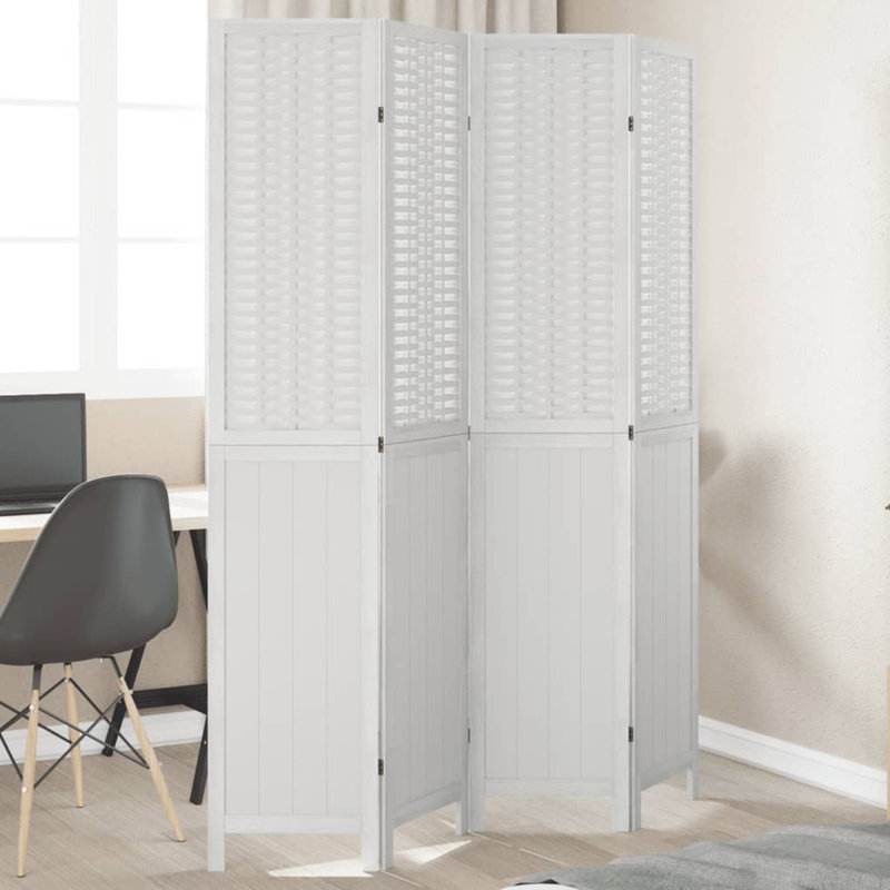 Farnum 145cm W 4 - Panel Solid Wood Accent Room Divider, White, 200cm H x 145cm W