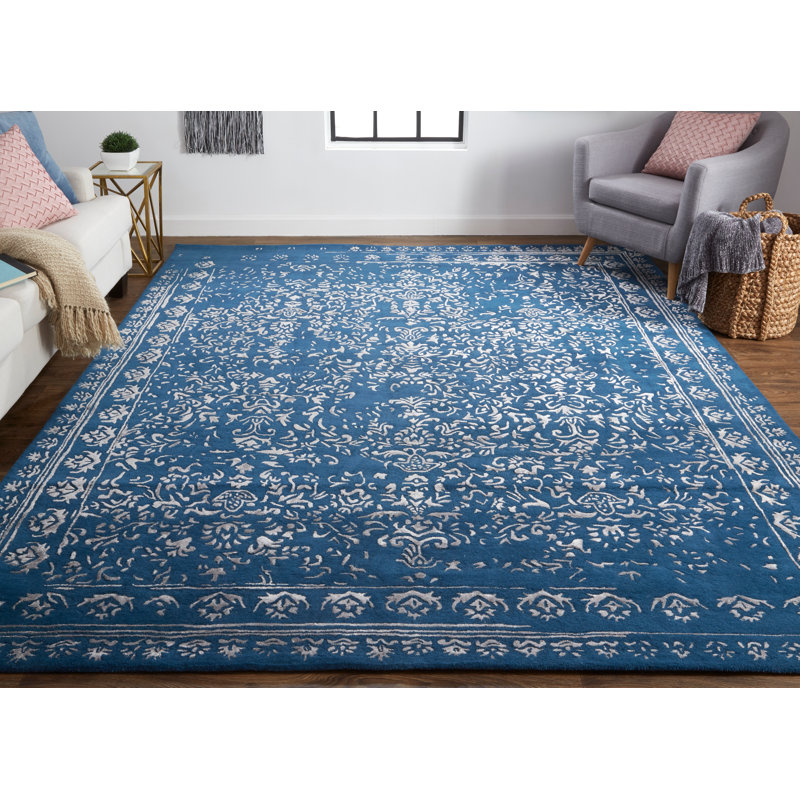Tapis bleu touffeté à la main Leeson, Rectangle 8 pi x 10 pi