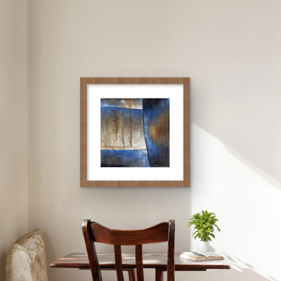 Bleu lumineux et forme bronze | Beige, impression encadrée