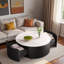 Table basse moderne et mobile avec roulettes, 2 tiroirs et plateau en marbre fritté-748279152