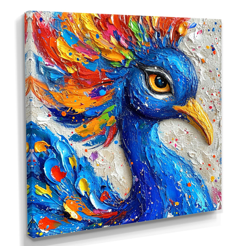 Peinture d'un magnifique paon bleu - paon, art mural, Toile tendue, H 16 po x l 16 po x P 1 po