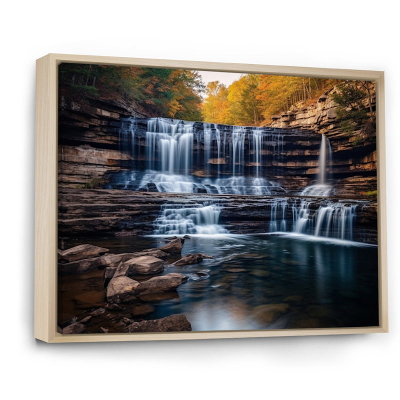 Chutes d'eau majestueuses en Alabama - reproduction sur toile, H 24 po x l 32 po x P 1 po, Cadre naturel flottant