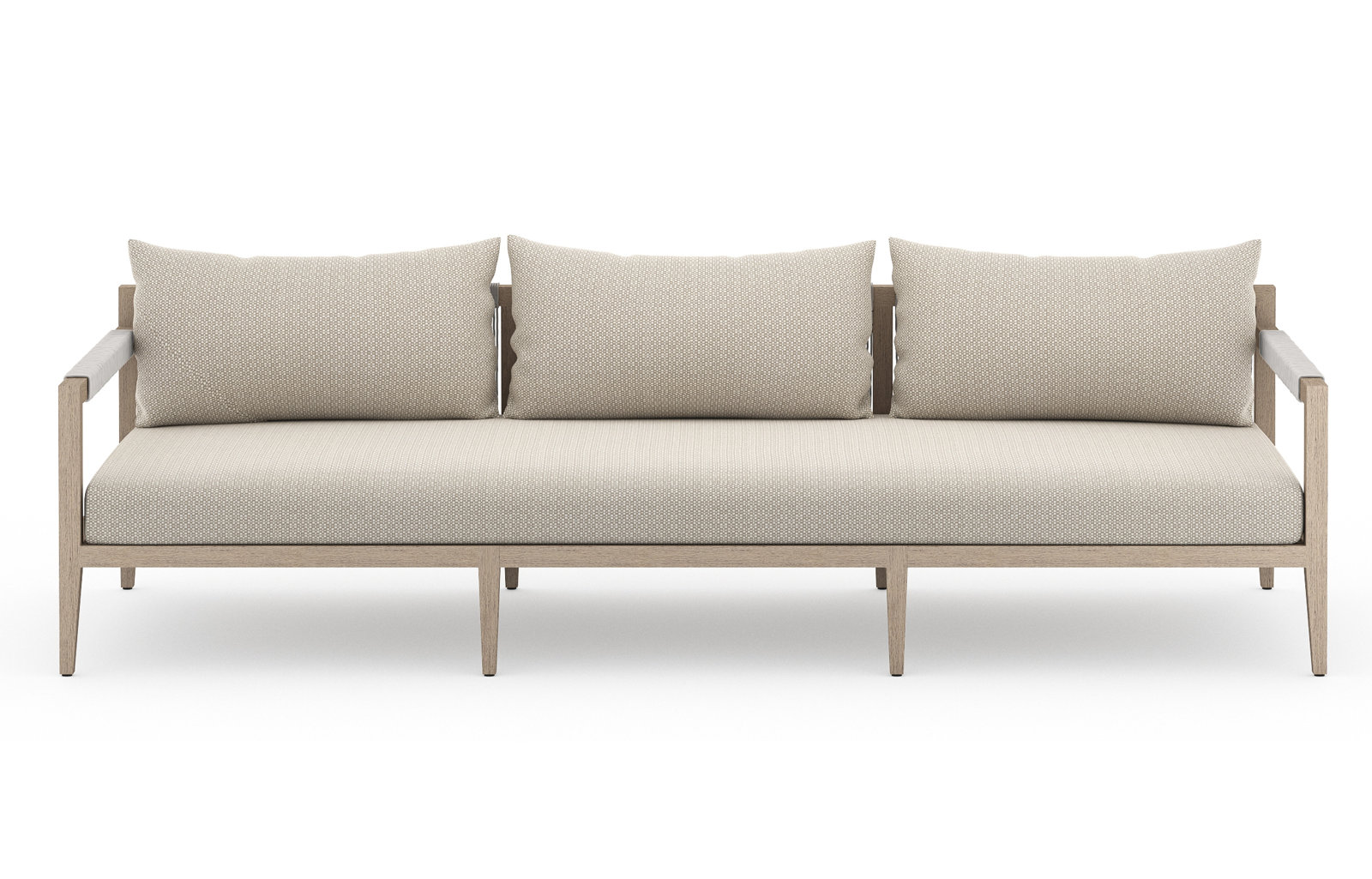 Nida 93" Teak Patio Sofa, Washed Brown, Faye Sand