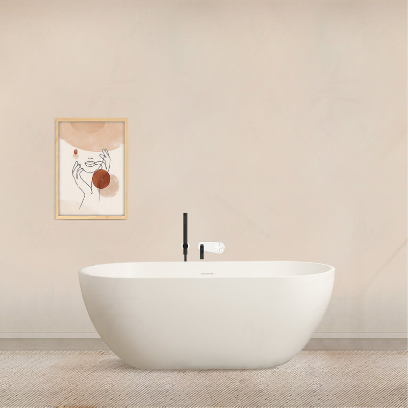 Baignoire compacte ovale de 150 cm en résine de pierre, surface solide, pour salle de bain moderne, Black