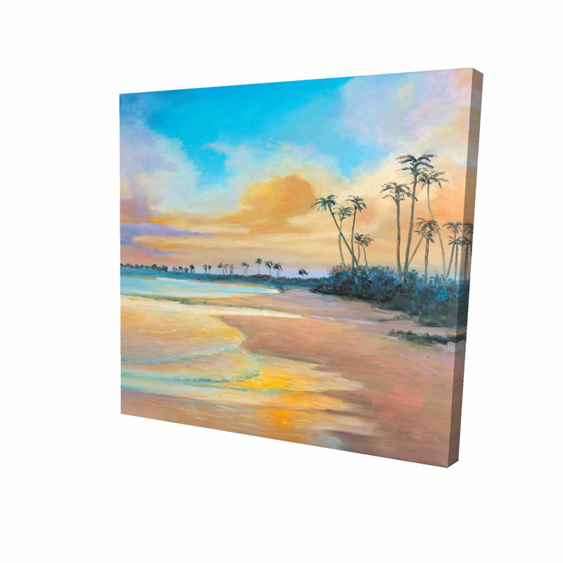 « coucher de soleil par the sea », reproduction de peinture à l’huile sur toile tendue, H 36 po x l 36 po x P 1,5 po