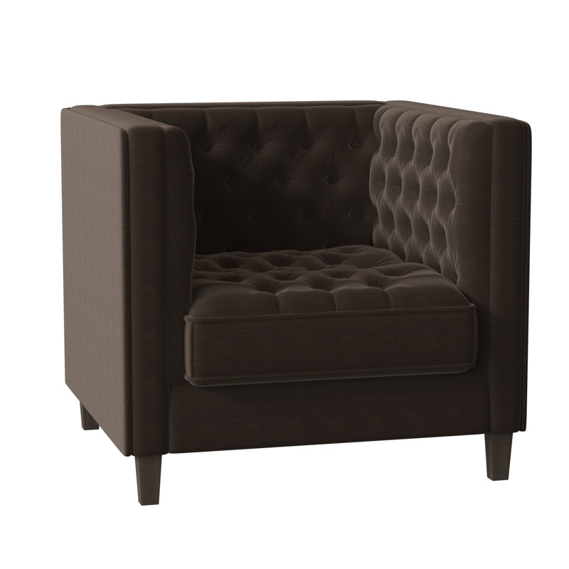 Jess Tufted Armchair, Metrolinen Graphite, Brown Mahogany
