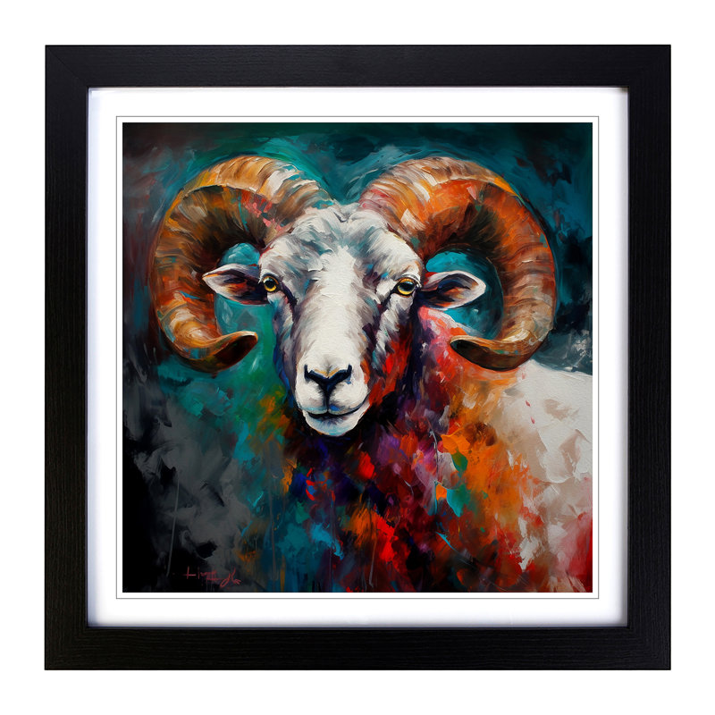 Ram Sheep Palette Knife - Single Picture Frame Print on Wood, Black
