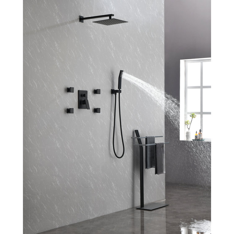 KIBI USA Cube Shower Column with Dual Function Shower Head Black Matte