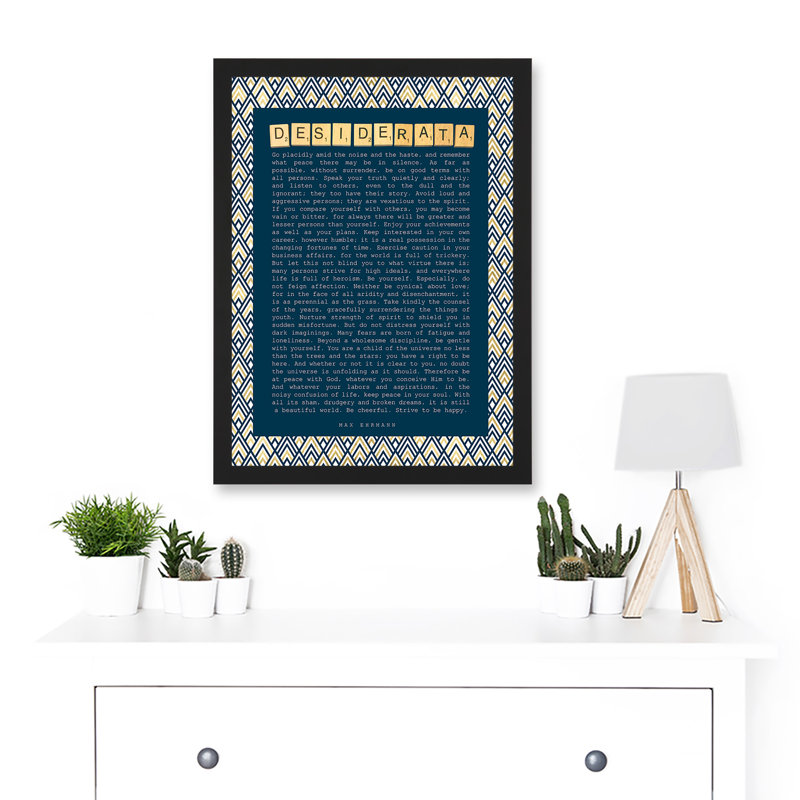 Quote Ehrmann Desiderata Pattern Letters Motivation - Single Picture Frame Print