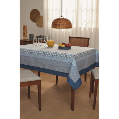 Knaphus Mare Blue 55''x87'' cm: Sea Waves printed Tablecloth with Bold border