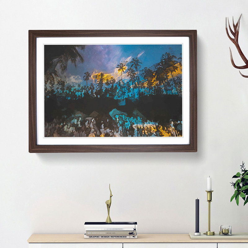 Palm Tree Reflection in the Maldives in Abstract - Picture Frame Graphic Art Print, 27cm H x 36cm W x 2cm D, Walnut Framed