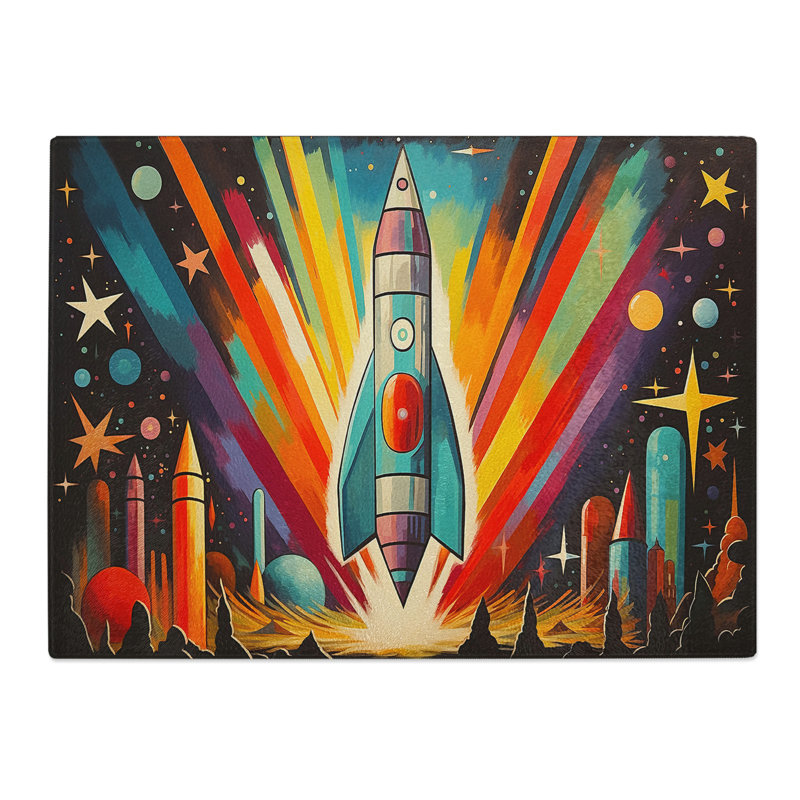 Rocket Art Deco  Glass Chopping Board