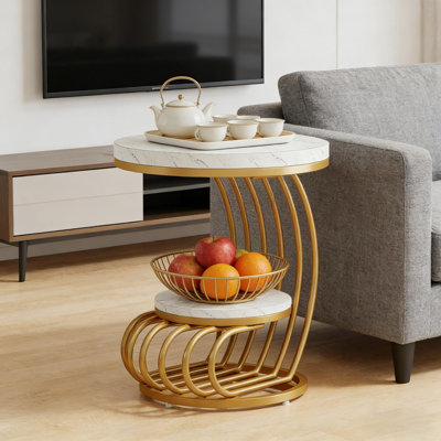 Table de chevet en faux marbre, table de bout