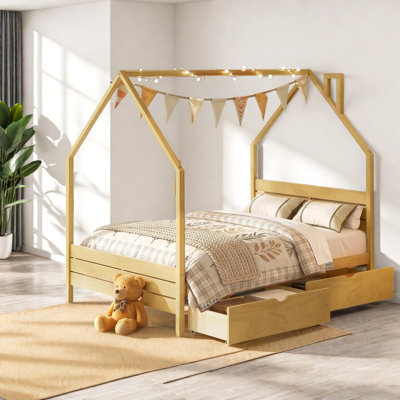 Lits avec tiroirs de rangement, lit cabane Montessori en bois massif pour chambre d'enfant