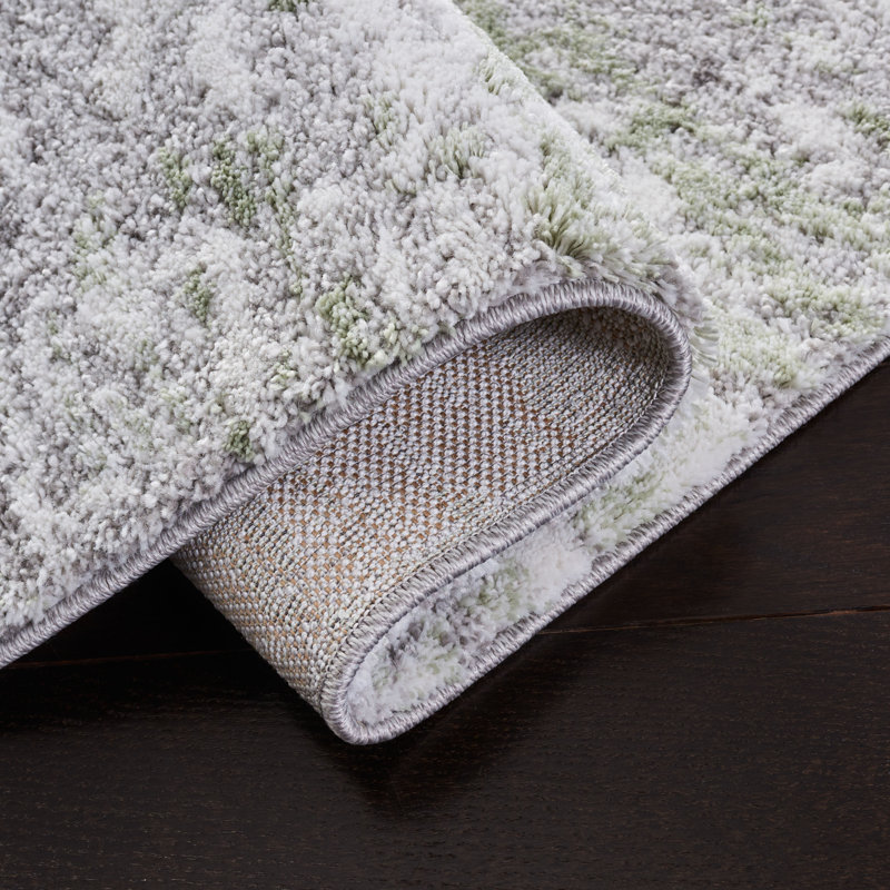 Round 6'7" Grey and Green Abstract Synthetic Area Rug