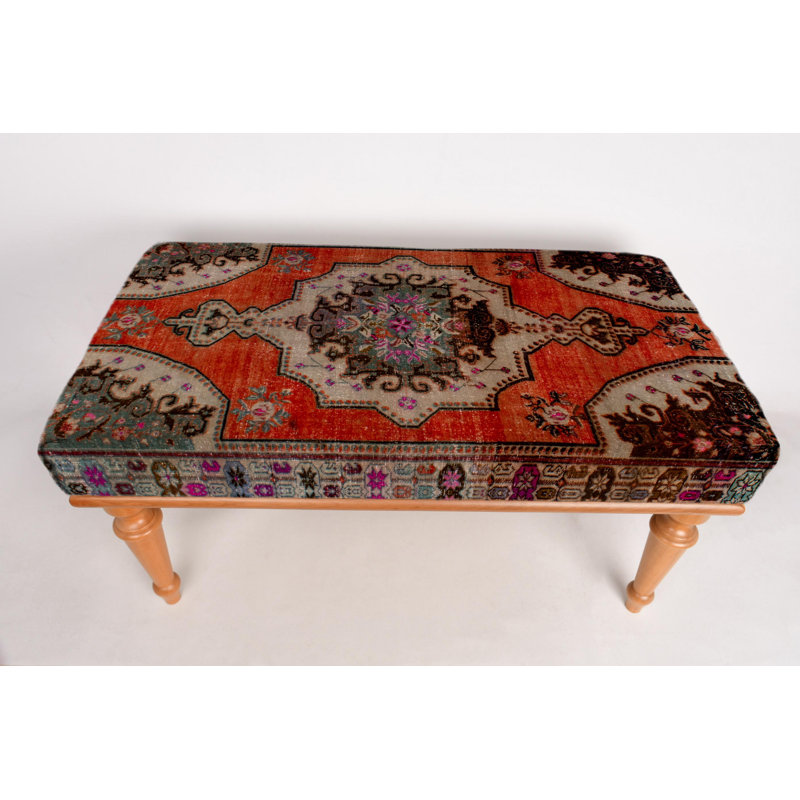 Banc rouge et brun, banc médaillon, banc repose-pieds, banc rembourré, banc tapis turc, banc Kilim, banc de décoration intérieure, banc fait à la main