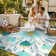 Freland Washable Blue Floral Outdoor Rug, Non Slip Breathable Quick-Dry Mesh Rug for Patio Camping Poolside