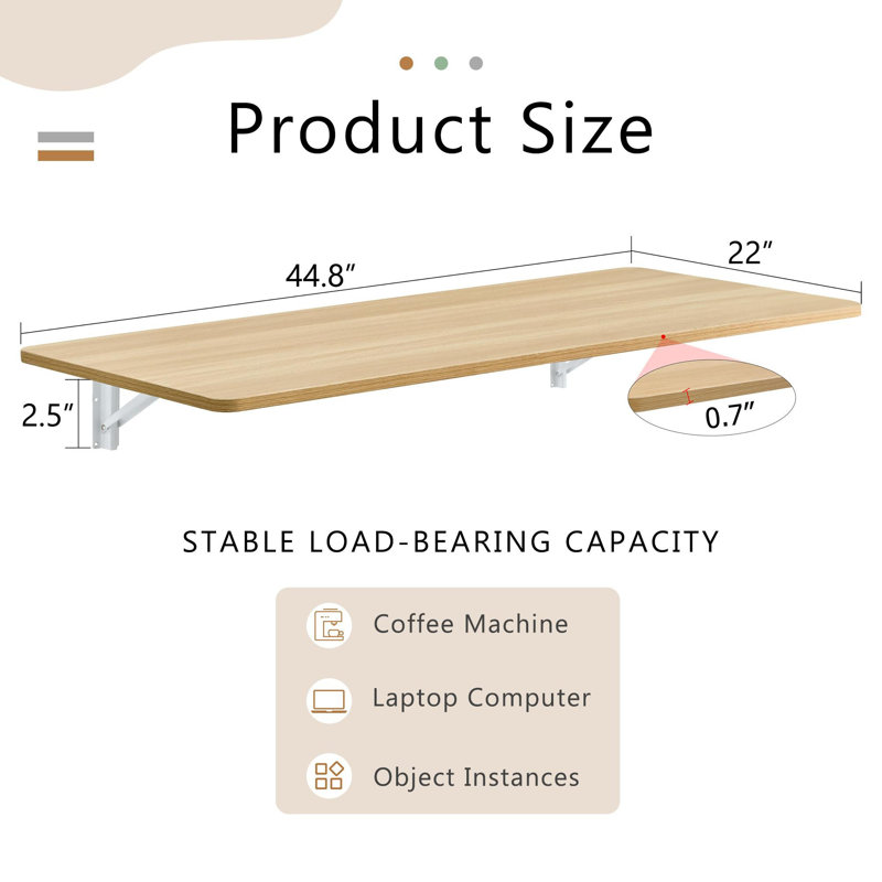 Wall Mounted Folding Table for Small Spaces, Burly Wood