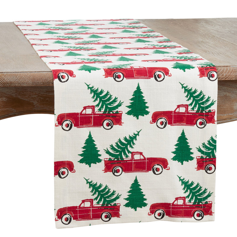 Camion Rouge 100% Cotton Christmas Table Runner, 14" W x 90" L