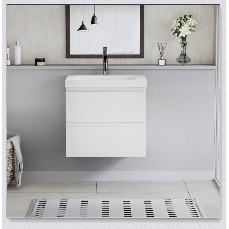 Meuble-lavabo mural 30 po avec lavabo, meuble-lavabo mural moderne, Blanc