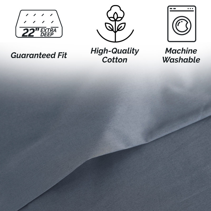 Southshore Fine Linens Sweetbrier Extra Deep Pocket Sheet Set, Solid Steel Blue, 100% Cotton 300 Thread Count Sateen Bedding, 2 Pillowcases, 22-Inch Deep Pocket, California King