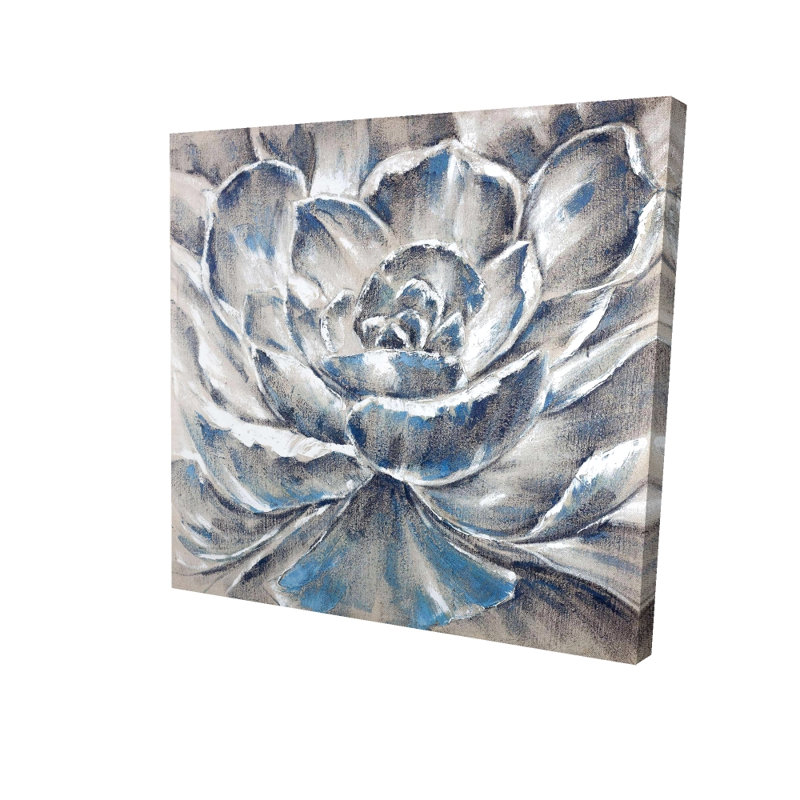 Toile grise et bleue | Décoration murale chambre botanique, H 24 po x l 24 po