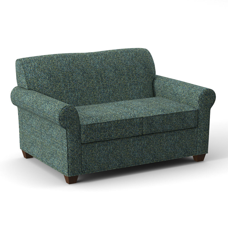 Finn 59" Rolled Arm Loveseat, Connelly Peacock, Montana Walnut