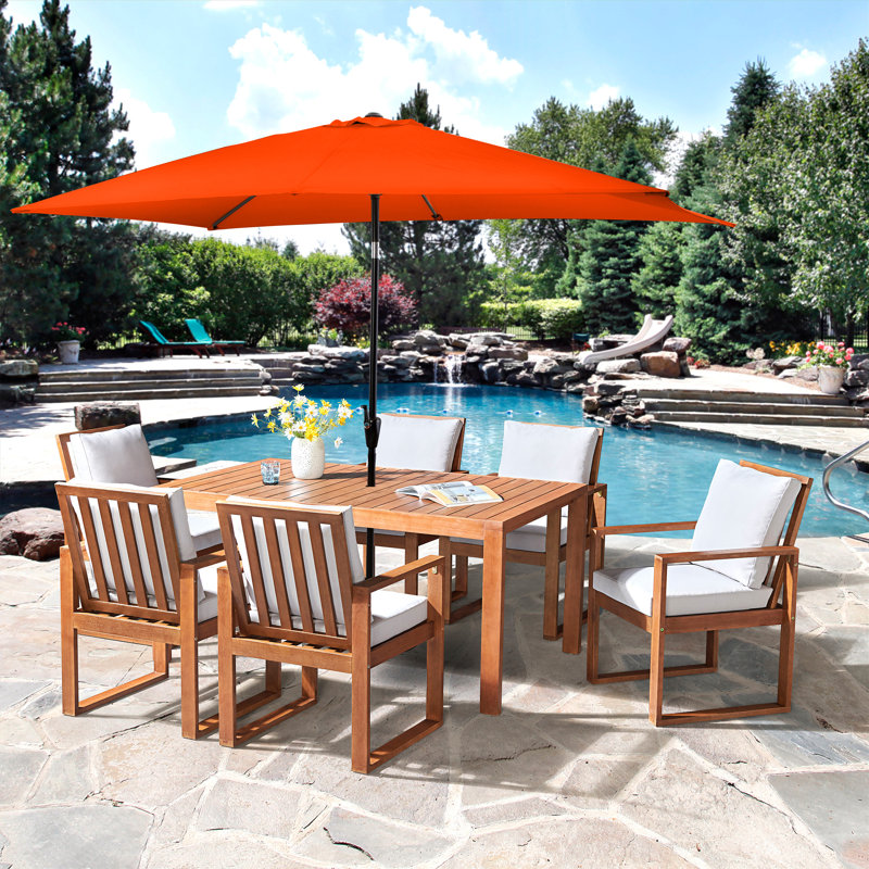 8 Piece Set, Weston Table with 6 Chairs, 10-Foot Rectangular Umbrella Orange, Orange, 6