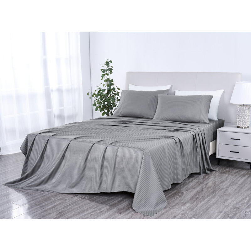 Gray Twin Egyptian Cotton Stripe Sheet Set