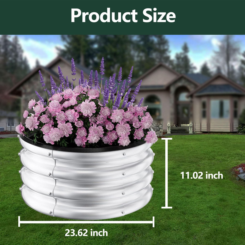 Galvanized Raised Garden Beds, 2x2x1Ft Round Metal Planter Box for Outdoor Gardening, Open Bottom, Rust-Resistant, Easy Setup