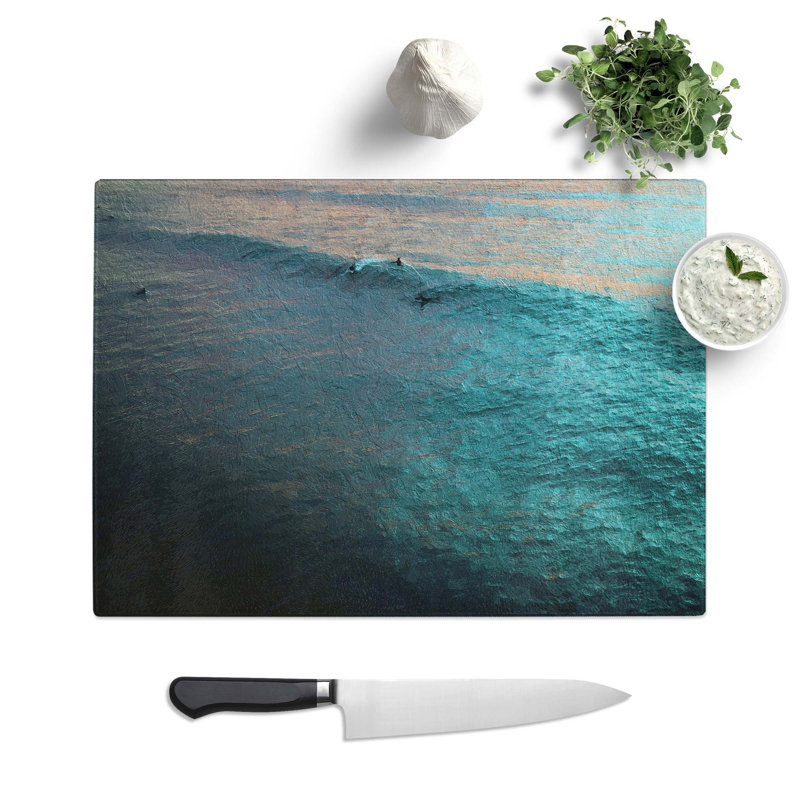 Tempered Glass Surfing at Sunset Chopping Board, 39 cm W x 28.5 cm L