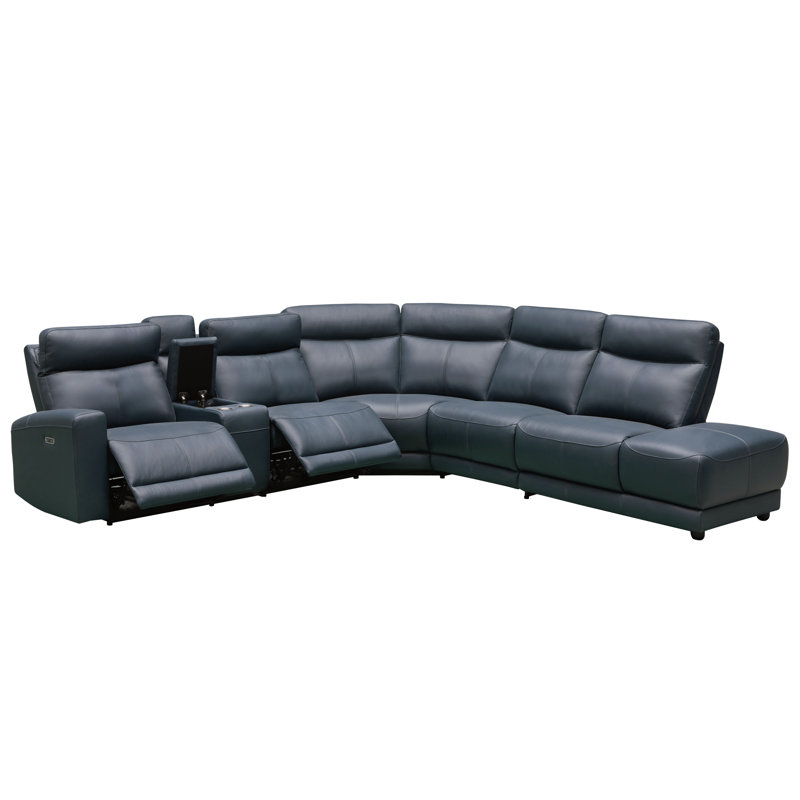 Alburquerque 224" Wide Genuine Leather Right Hand Facing Reclining Corner Sectional, Blue Genuine Leather