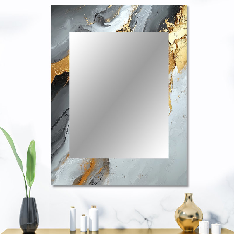 Abstract Marble In Grey And Gold Tones I - Marble Unique Wall Mirror, Modern Mirror, Printed Metal Art, 40" x 30"